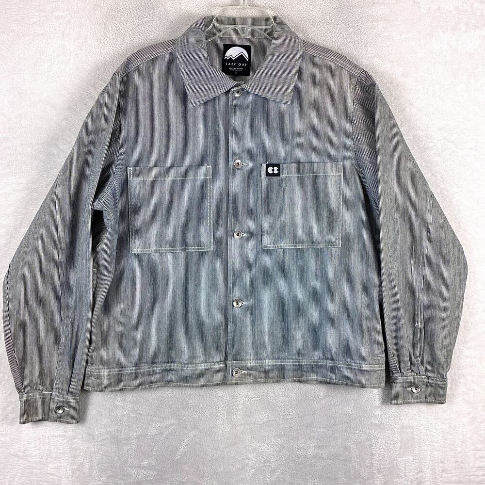 Lazy Oaf Chore Jacket Mens M Hickory Stripe Workwear Utility Streetwear